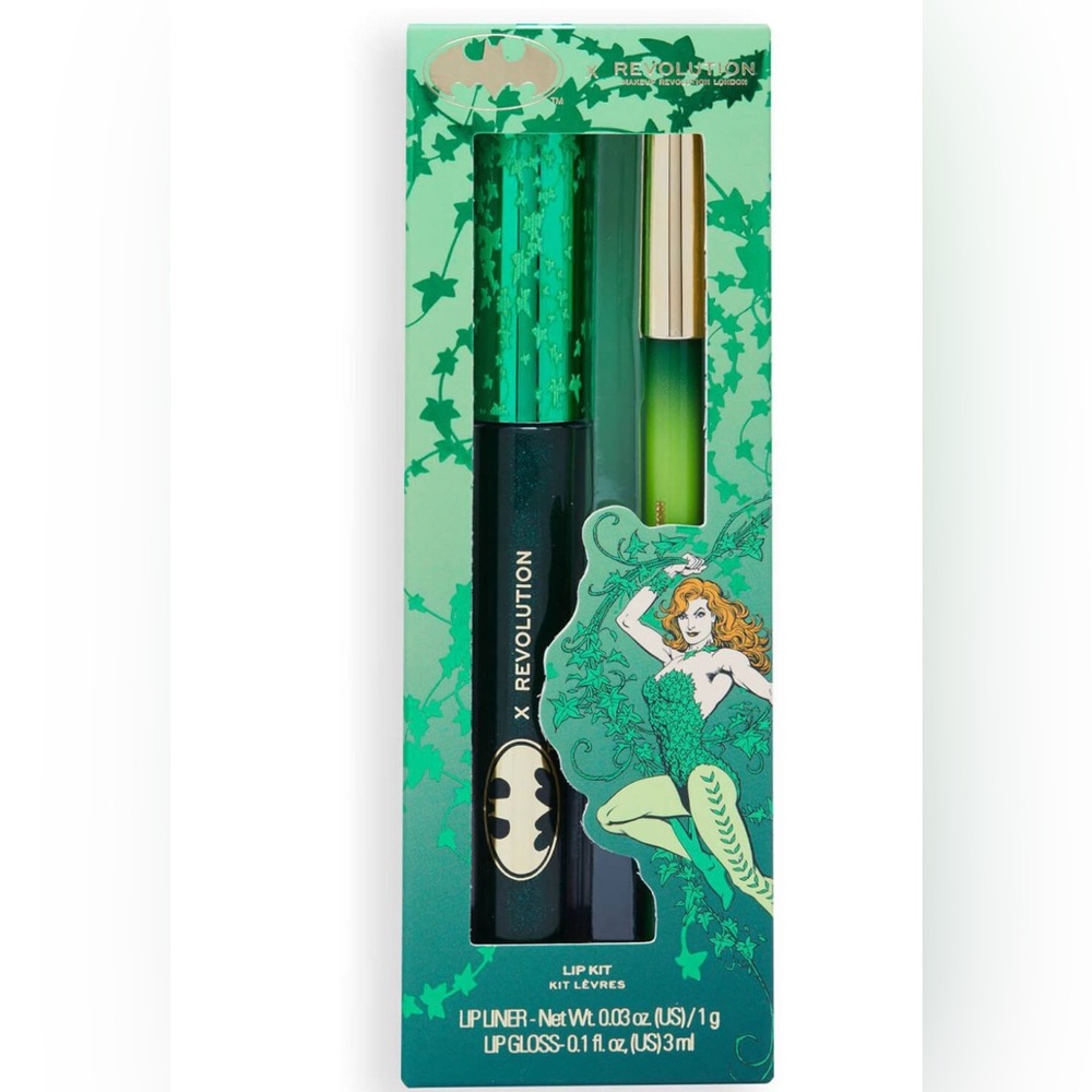 Revolution x DC Lucky Kiss Poison Ivy Lip Kit Lipstick Lip Liner Green Red New